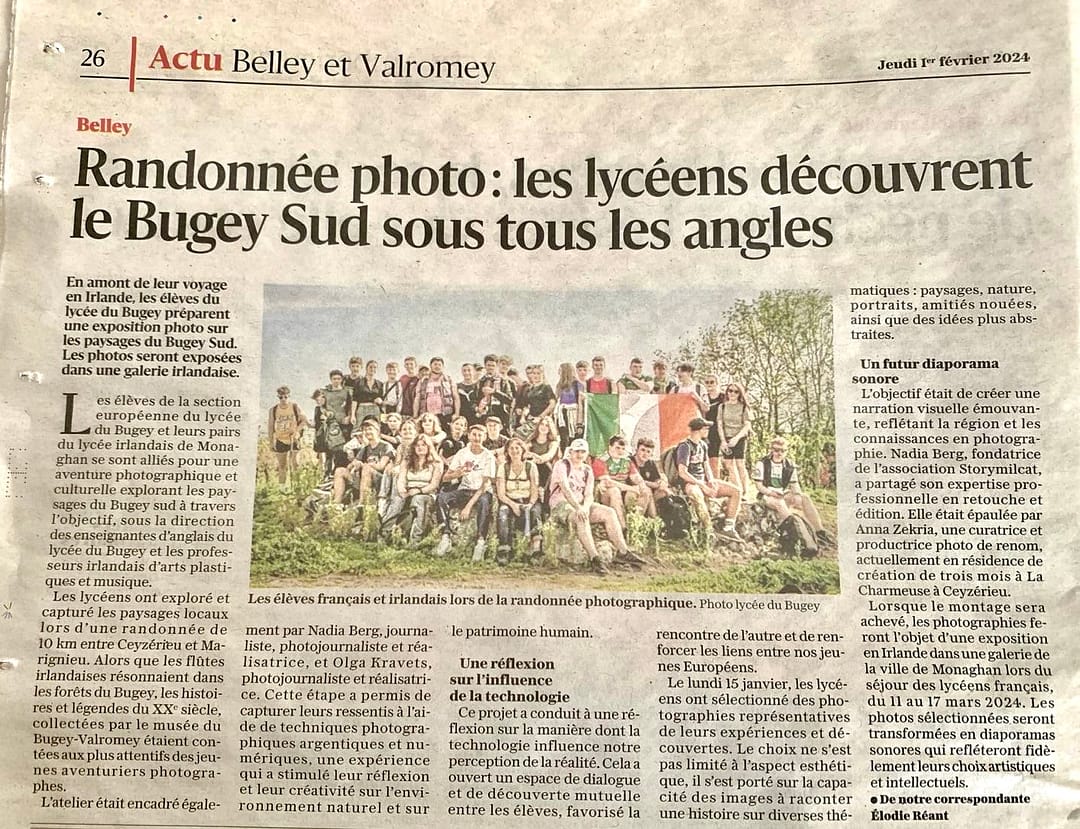 Photo de l'article de presse du progres relatant l'atelier connexion deconnexion avec le programme erasmus et l'association story MILCATS