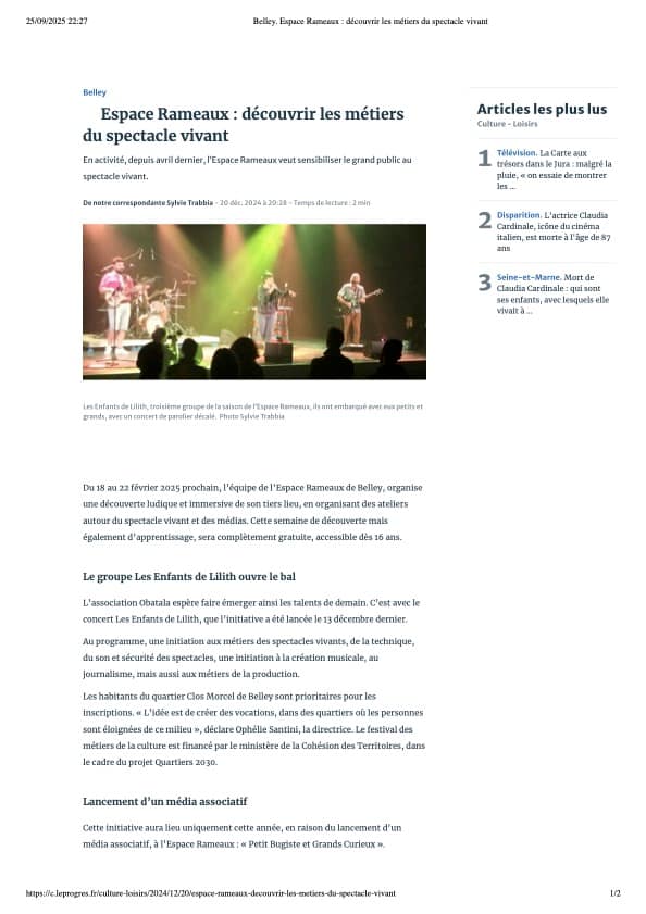 ARticle du progres pour annoncer la semaine des métiers de la culture et des médias. ARticle du progres pour annoncer la semaine des métiers de la culture et des médias.